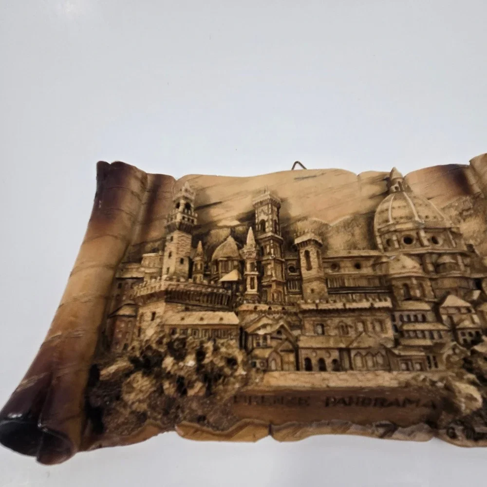 Vintage Firenze Panorama 3D Relief Scroll Wall Plaque Florence Italy G Ruggeri